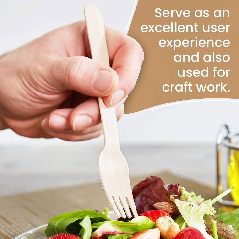 Venuscello® 300 x Disposable Wooden Cutlery Set Biodegradable - 100 Forks, 100 Spoons, and 100 Knives Eco-Friendly & Compostable - Wooden Cutlery for Picnic, Travel and Camping