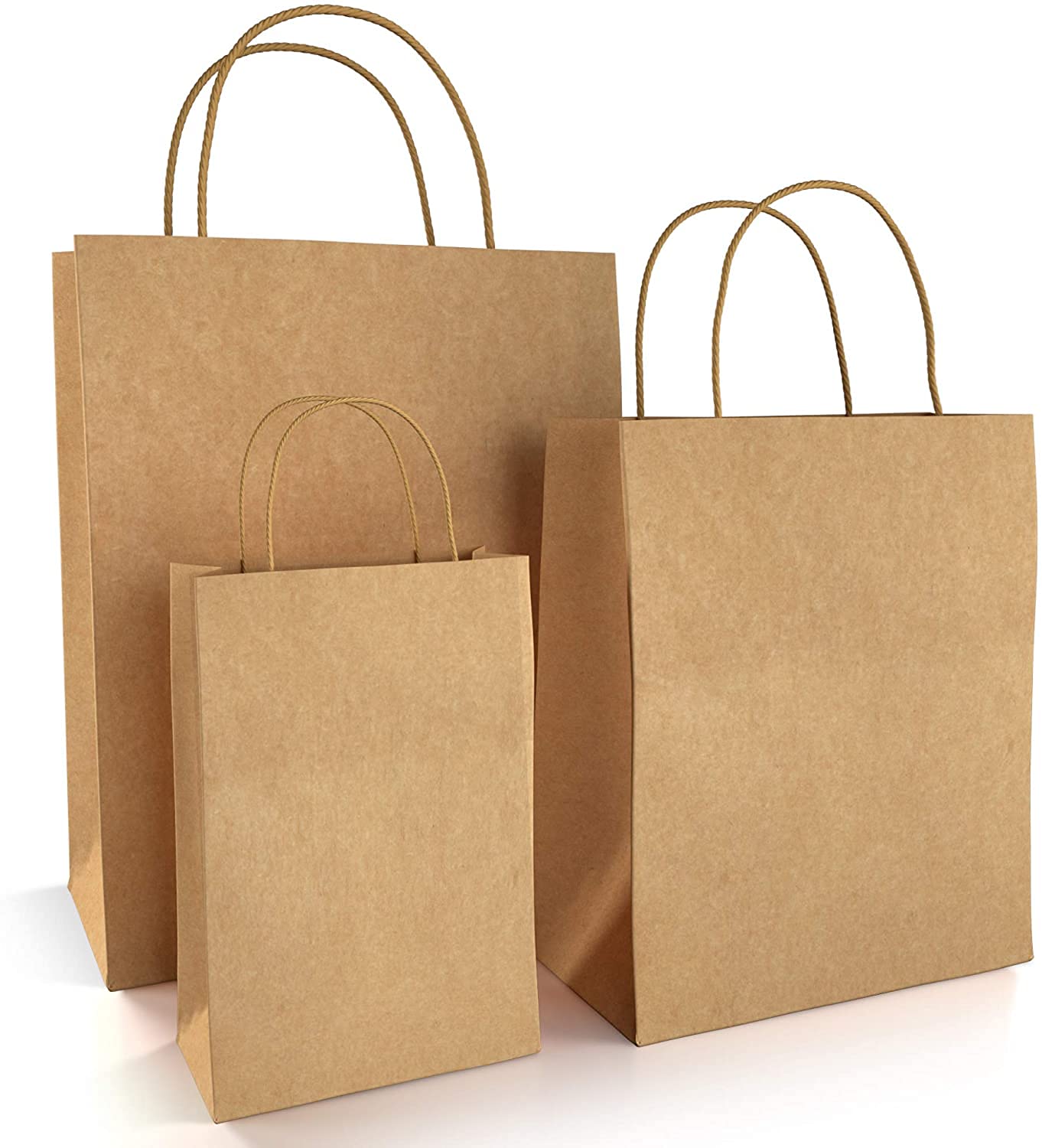 Venuscello® 50 x Twisted Handle Paper Bags 19.30cm x 21.84cm x 8.12cm Brown Kraft Carrier Party Bag for Shopping Cloths & Jewellery - 7.6 x 8.6 + 3.2 in