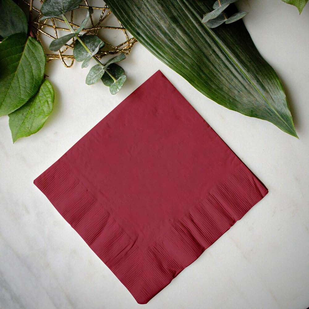 Venuscello® 12000 x Cocktail Serviettes Tissue Paper Napkins 2ply Burgundy Disposable & Recyclable for Wedding, Birthday Party - 23cm x 23cm