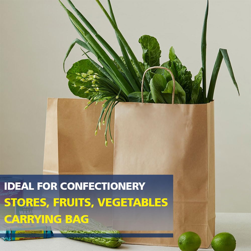 Venuscello® 50 x Twisted Handle Paper Bags 22.35cm x 30.48cm x 10.16cm Brown Kraft Carrier Party Bag for Shopping Cloths & Jewellery - 8.8 x 12 + 4 in