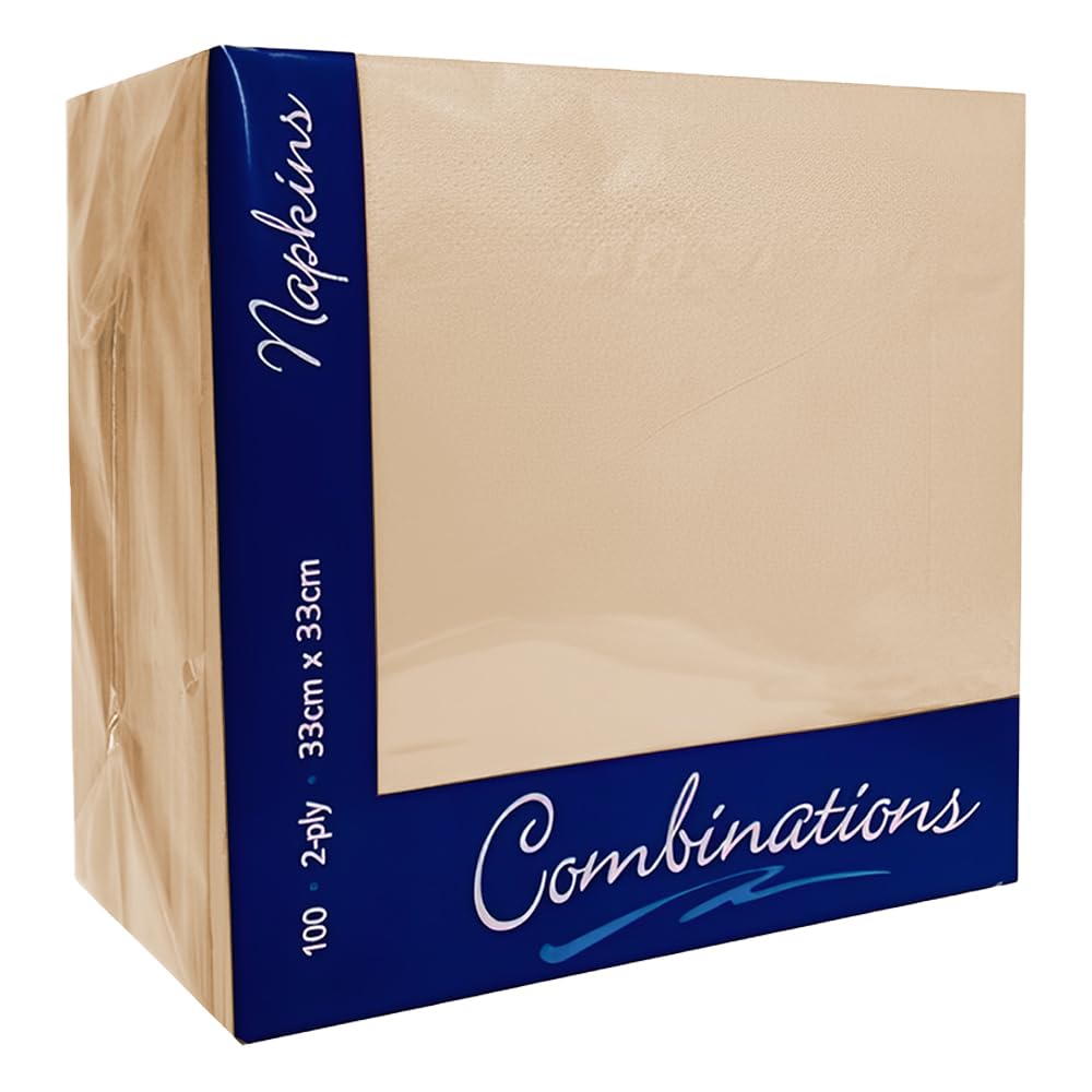 Venuscello 100 Pack Cream Paper Napkins 2-Ply 33cm Disposable Table Napkins - Soft and Strong Paper Serviettes for All Occasions - Everyday Tissues for Cleaning Spills & Wiping Surfaces