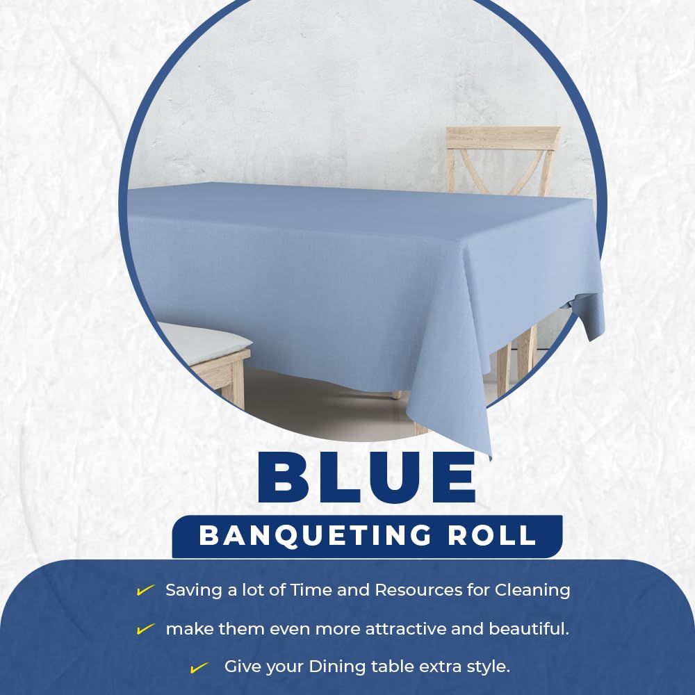 Venuscello® 8m Blue Banqueting Roll, Tablecloth, Paper Table Cover Roll for Wedding Party at Home, Buffet Dinner and Ideal Solution to Protect Dining Table