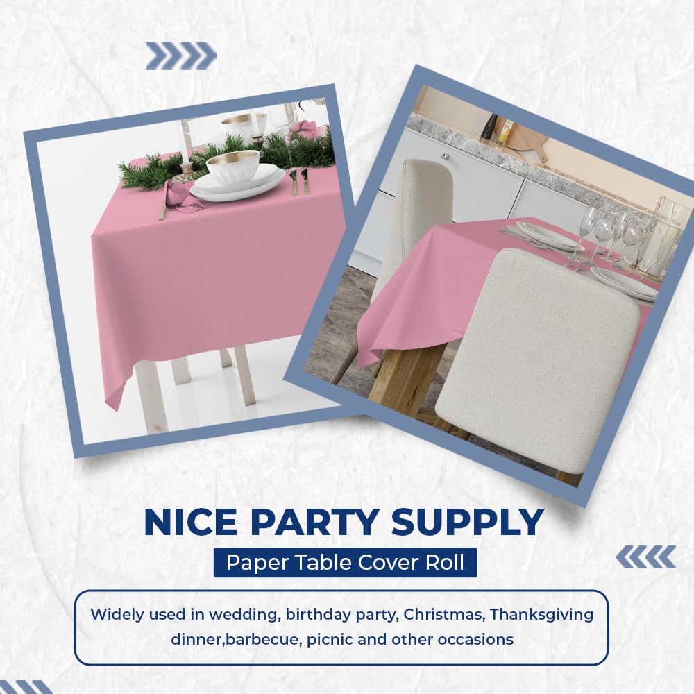 Venuscello® 8m Pink Banqueting Roll Tablecloth Paper Table Cover Roll for Wedding Party at Home, Buffet Dinner and Ideal Solution to Protect Dining Table
