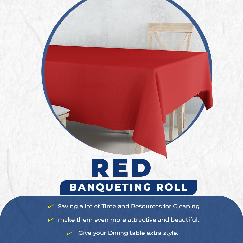 Venuscello® Banquet Roll 8M | Red Paper Banqueting Roll for Wedding Buffet Dinner Home Large Disposable Table Paper Cloth Cover