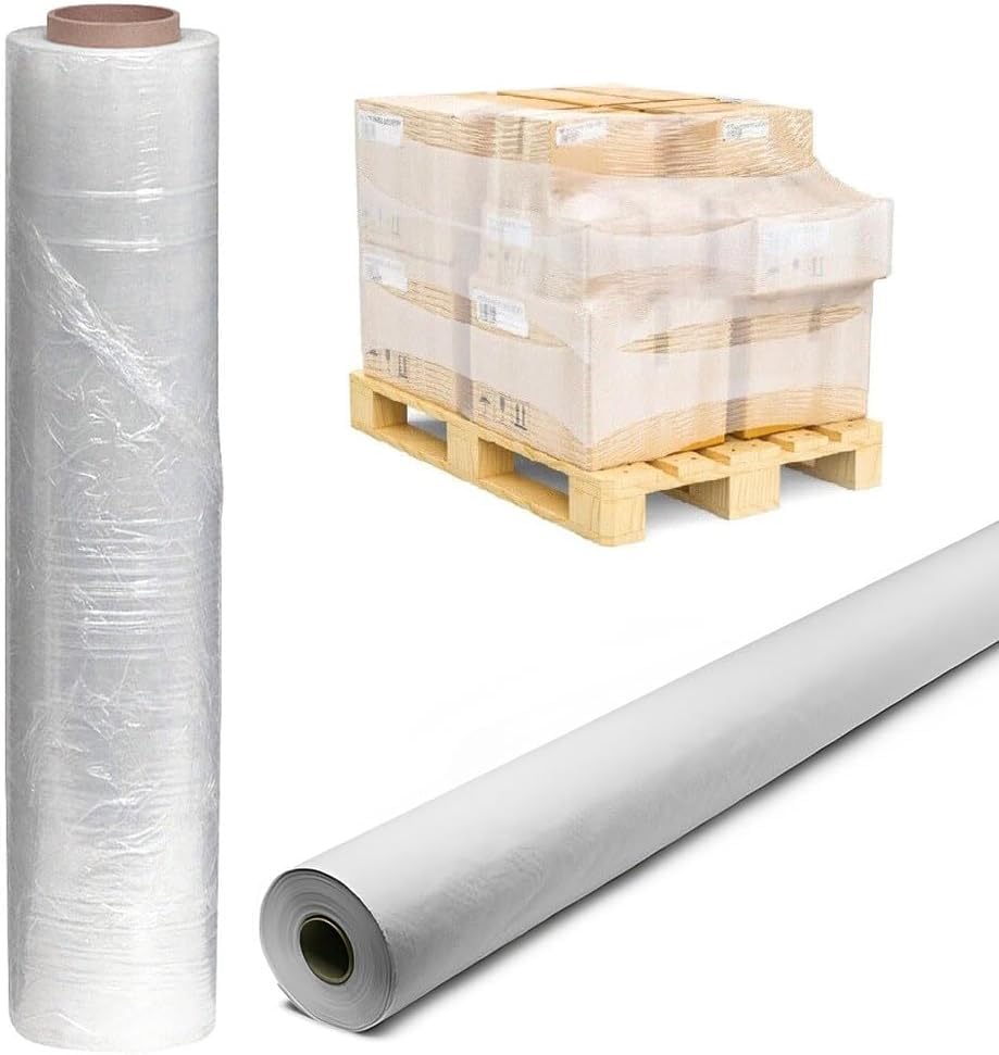 Venuscello® White Banquet Roll with Pallet Wrap Clear 400mm x 750G Table Banqueting Paper Cloth Cover for Wedding Buffet Dinner Home Large Disposable Table Protector - 25M x 1.14M