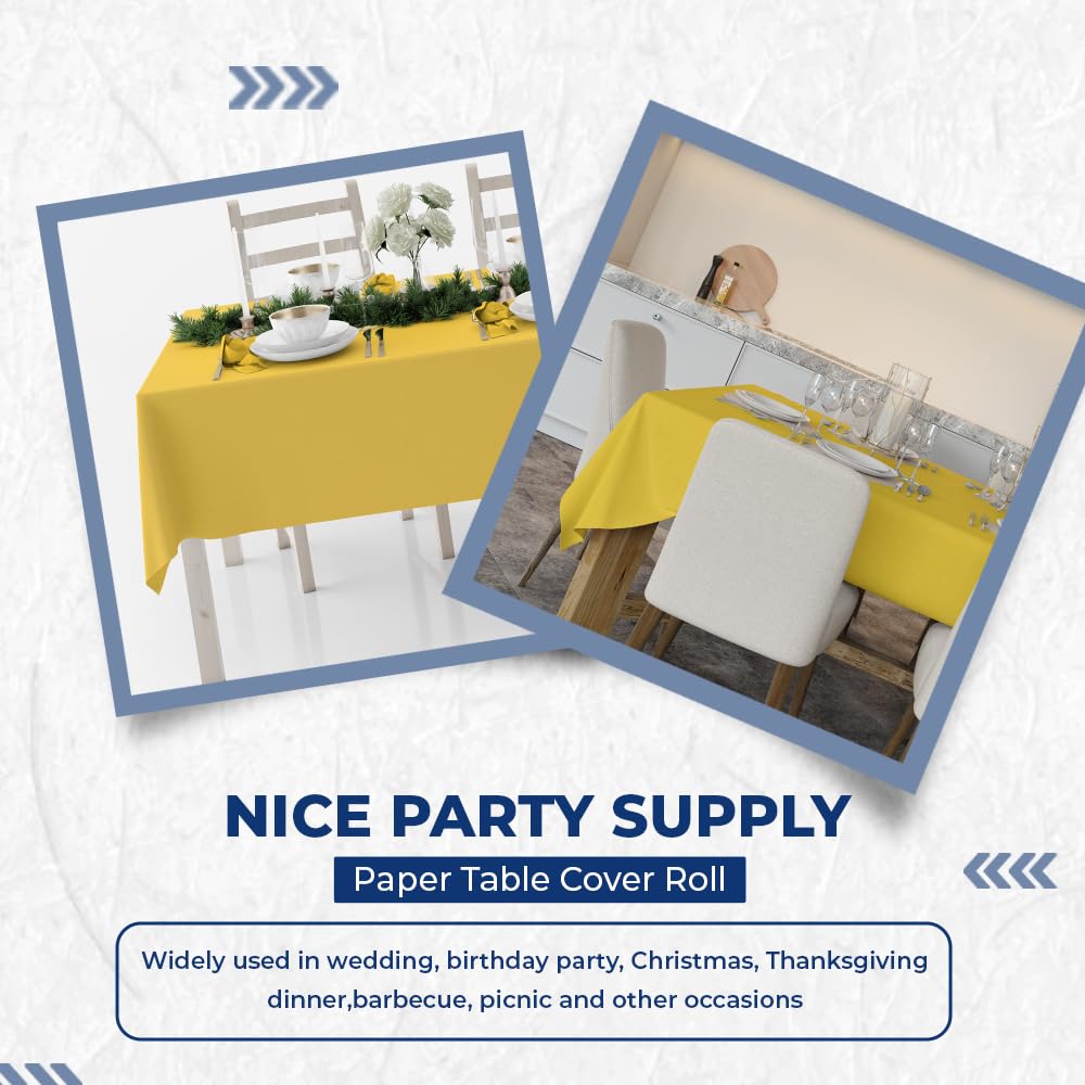 Venuscello® 8m Yellow Banqueting Roll, Tablecloth, Paper Table Cover Roll for Wedding Party at Home, Buffet Dinner and Ideal Solution to Protect Dining Table