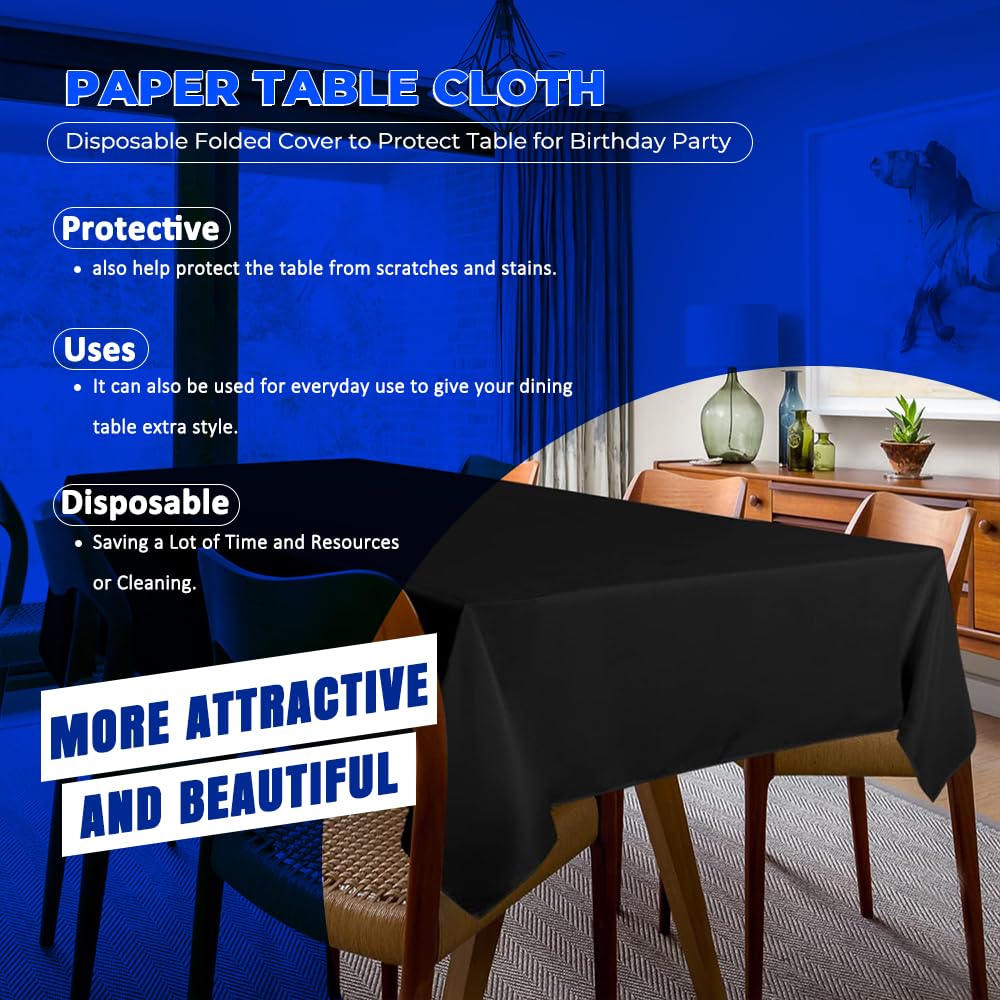 Venuscello® 25 x Black Paper Table Cloth Square Tabletop Disposable Folded Cover to Protect Table for Birthday Party - 90cm x 90cm