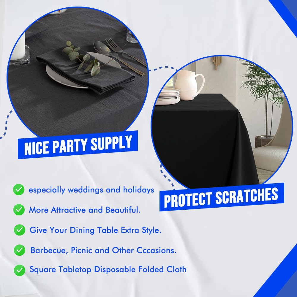 Venuscello® 25 x Black Paper Table Cloth Square Tabletop Disposable Folded Cover to Protect Table for Birthday Party - 90cm x 90cm