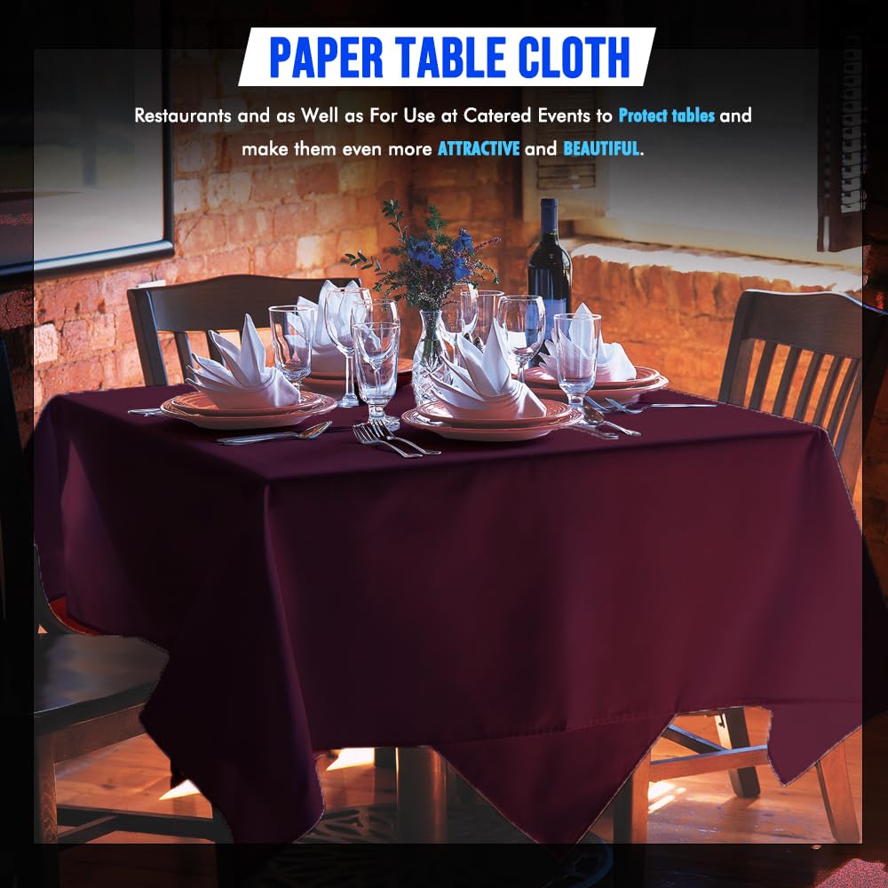 Venuscello® 25 x Burgundy Paper Table Cloth Square Tabletop Disposable Folded Cover to Protect Table for Birthday Party - 90cm x 90cm