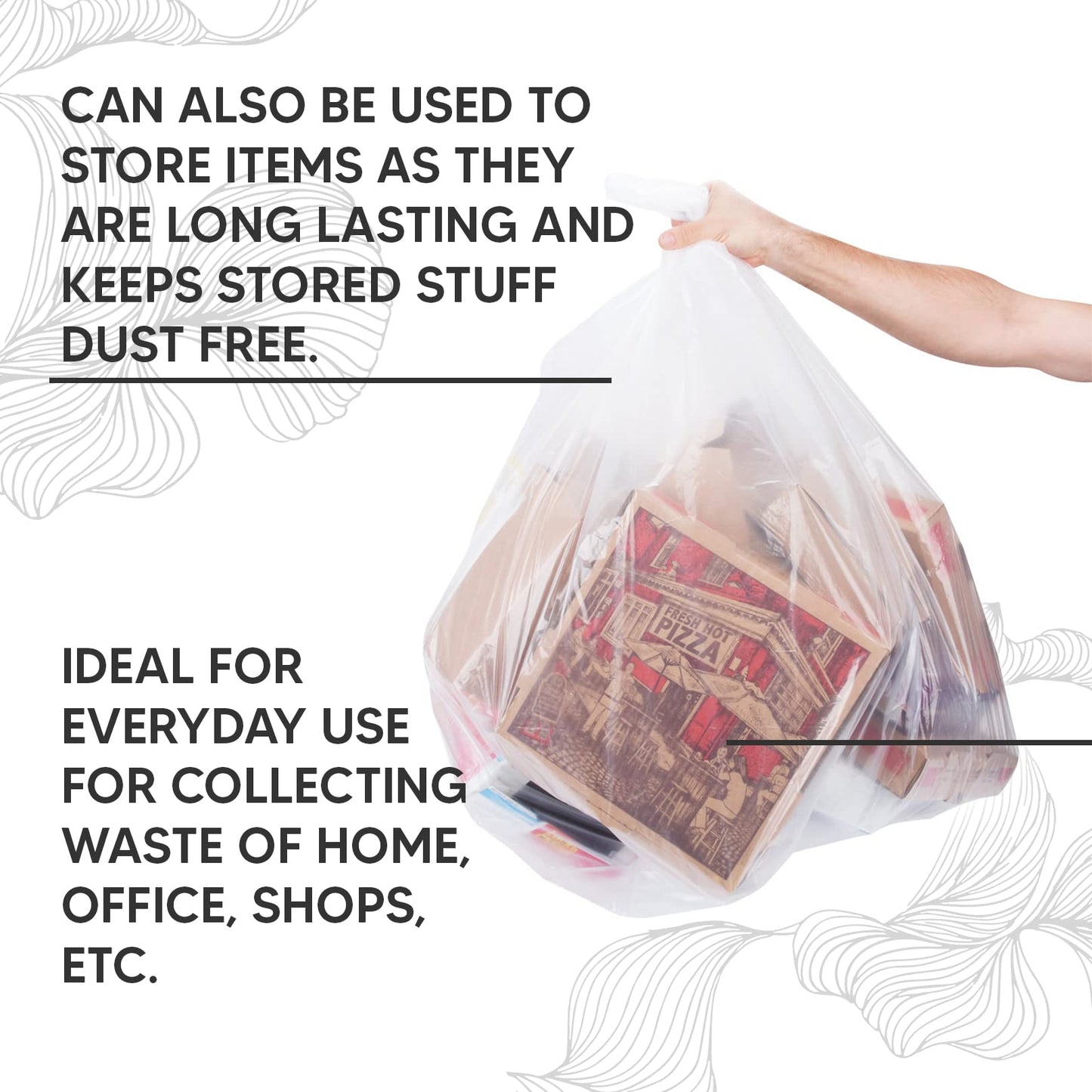 Venuscello® Heavy Duty Bin Liner Bags | 200 Plastic Clear Refuse Builder Bags 18" x 29" x 39" 150 Gauge Rubbish Bags for Home Kitchen & Gardening Garbage Waste