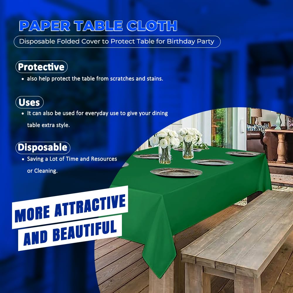 Venuscello® 25 x Green Paper Table Cloth Square Tabletop Disposable Folded Cover to Protect Table for Birthday Party - 90cm x 90cm