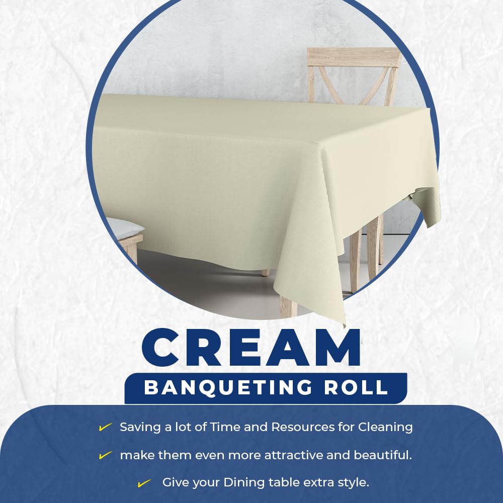 Venuscello® Cream Banquet Roll 25m x 120cm Paper Banqueting Table Cover for Wedding Buffet Dinner Home Large Disposable Table Paper Cloth