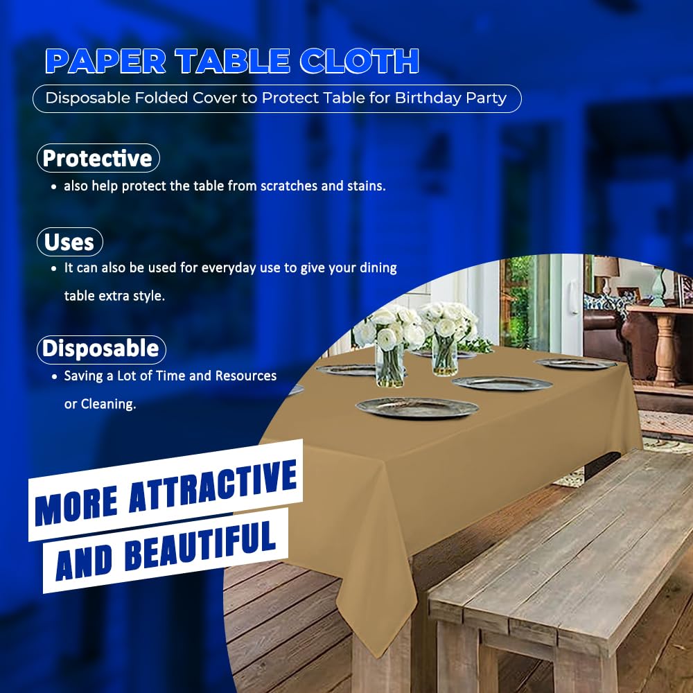 Venuscello® 25 x Gold Paper Table Cloth Square Tabletop Disposable Folded Cover to Protect Table for Birthday Party - 90cm x 90cm