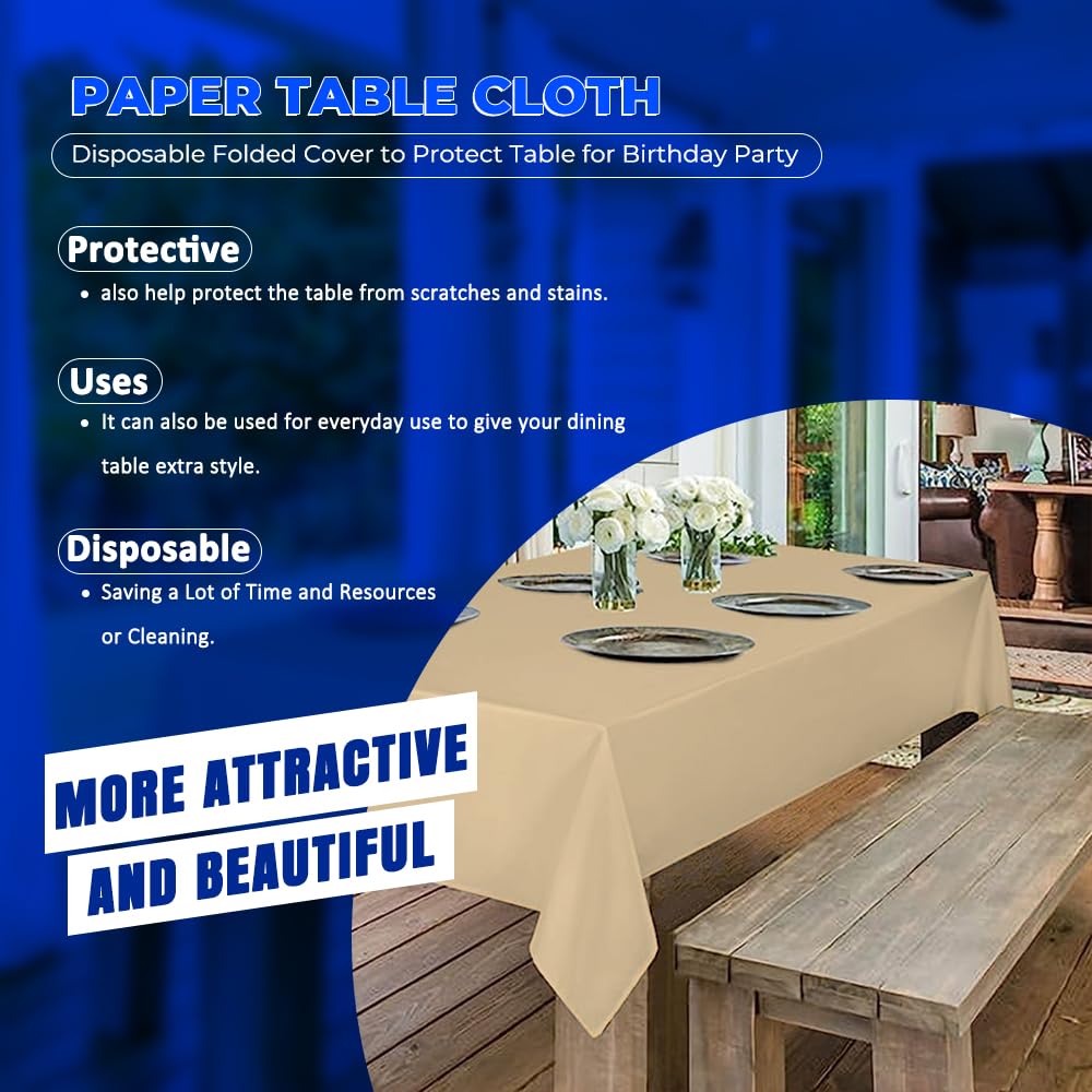 Venuscello® 25 x Ivory Paper Table Cloth Square Tabletop Disposable Folded Cover to Protect Table for Birthday Party - 90cm x 90cm