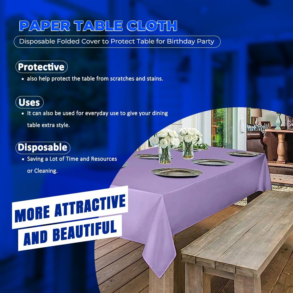 Venuscello® 25 x Paper Table Cloth Square Tabletop Disposable Folded Cover to Protect Table for Birthday Party - Lilac (Purple) - 90cm x 90cm