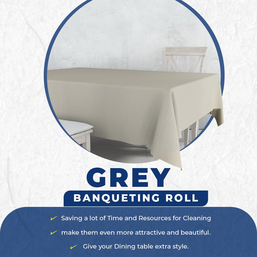 Venuscello® Grey Banquet Roll 25m x 120cm Paper Banqueting Table Cover for Wedding Buffet Dinner Home Large Disposable Table Paper Cloth