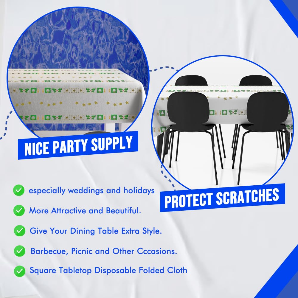 Venuscello x 25 Christmas White Printed Paper Table Covers Square Tabletop Disposable Folded Cloth to Buffet Table & Birthday Party - 90cm x 90cm