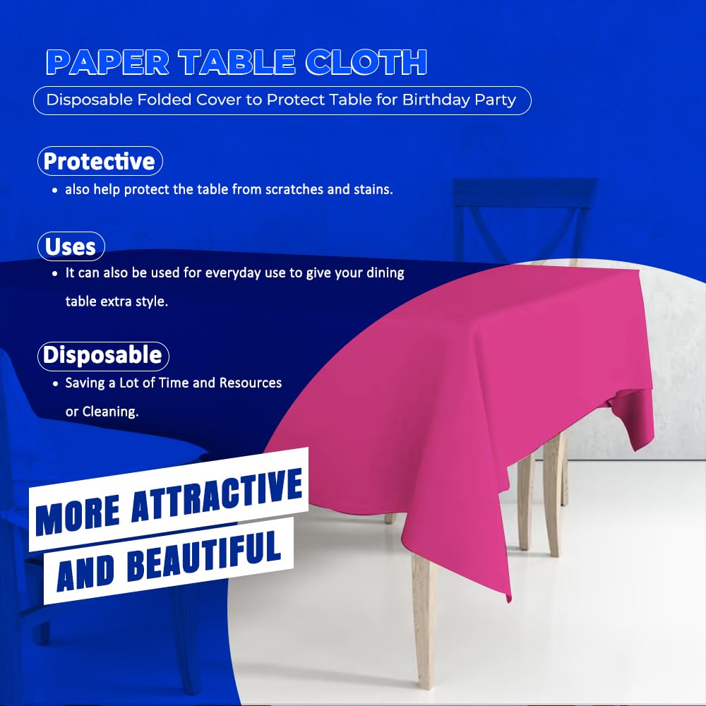 Venuscello® 25 x Pink Paper Table Cloth Square Tabletop Disposable Folded Cover to Protect Table for Birthday Party - 90cm x 90cm