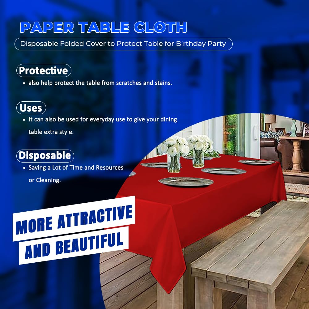 Venuscello® 25 x Red Paper Table Cloth Square Tabletop Disposable Folded Cover to Protect Table for Birthday Party - 90cm x 90cm