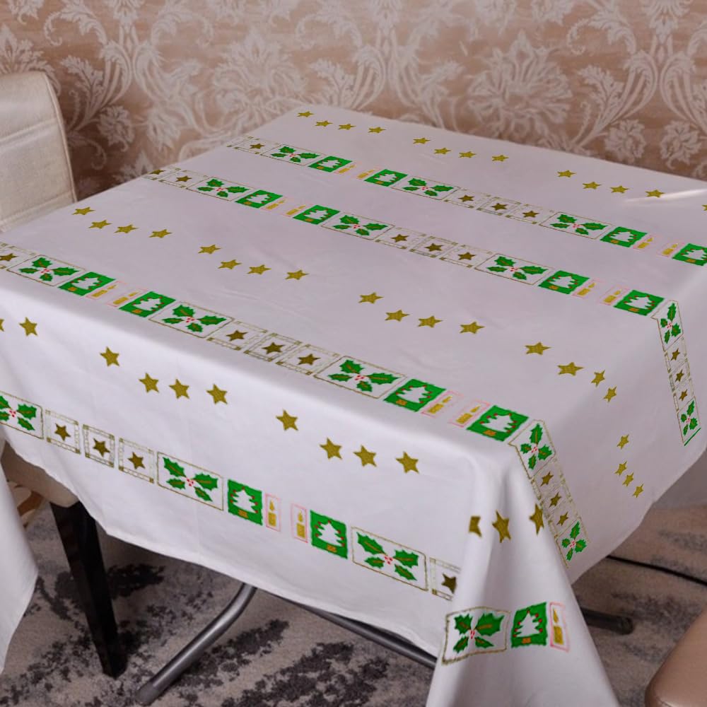 Venuscello x 25 Christmas White Printed Paper Table Covers Square Tabletop Disposable Folded Cloth to Buffet Table & Birthday Party - 90cm x 90cm
