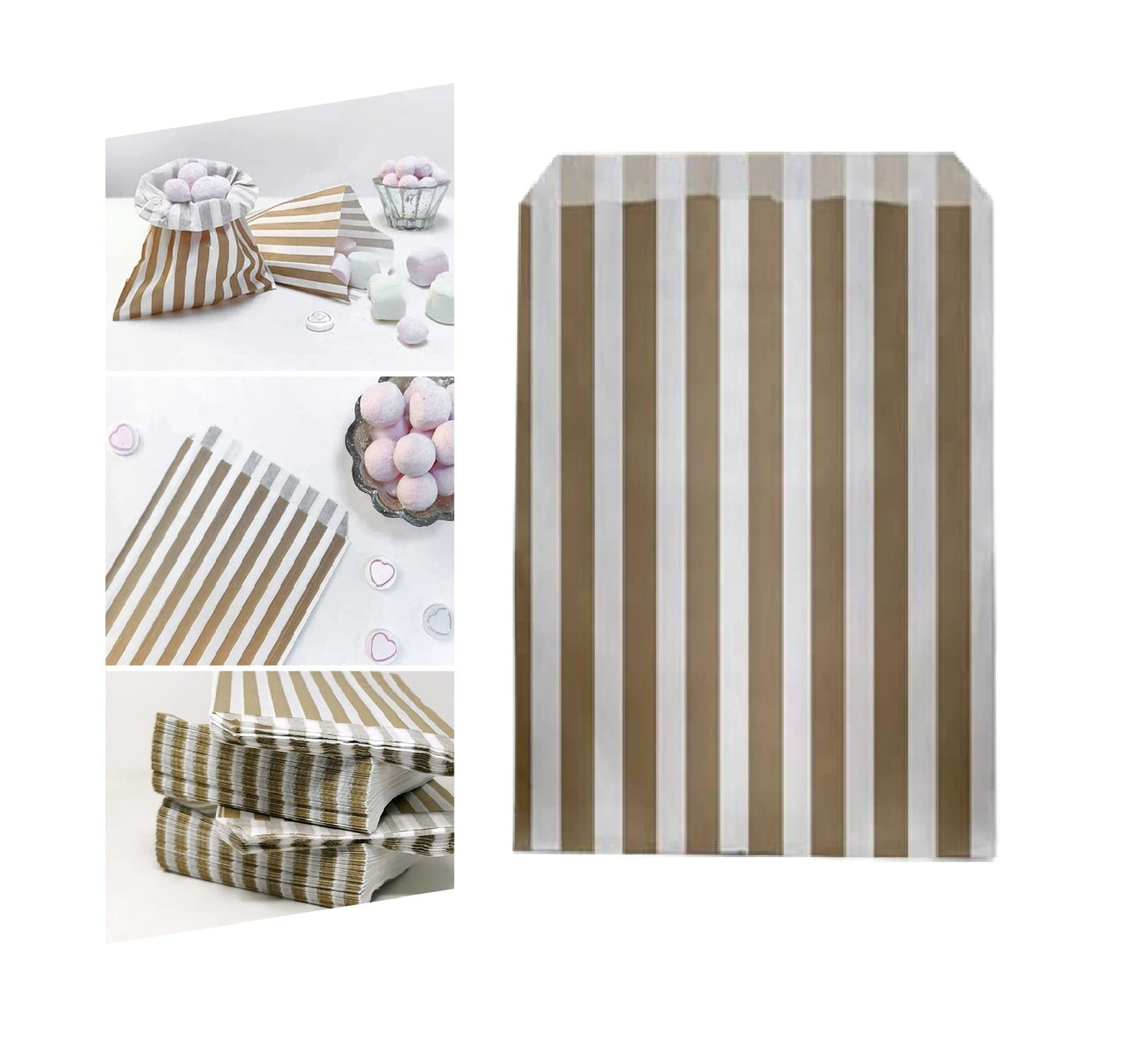 Venuscello® Candy Stripe Paper Bags 5" X 7" - (Pack of 100)