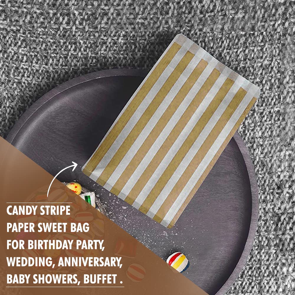 Venuscello® Candy Stripe Paper Bags 5" X 7" - (Pack of 100)