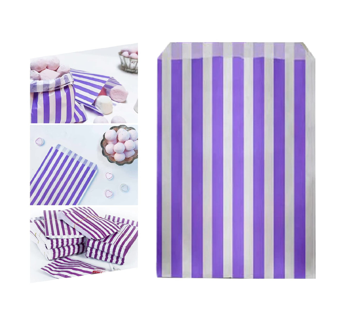 Venuscello® Candy Stripe Paper Bags 5" X 7" - (Pack of 100)