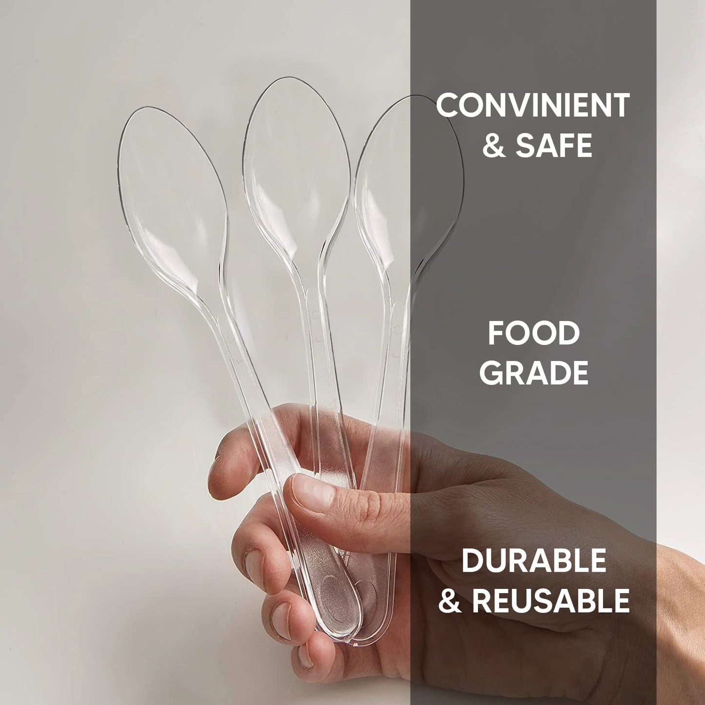Venuscello® 50 x Plastic Cutlery Set - Spoon/Fork/Knife - Reusable & Washable, Heavy Duty Cutlery, Long Tablespoon - Ideal for Birthday, Parties, Camping & Catering