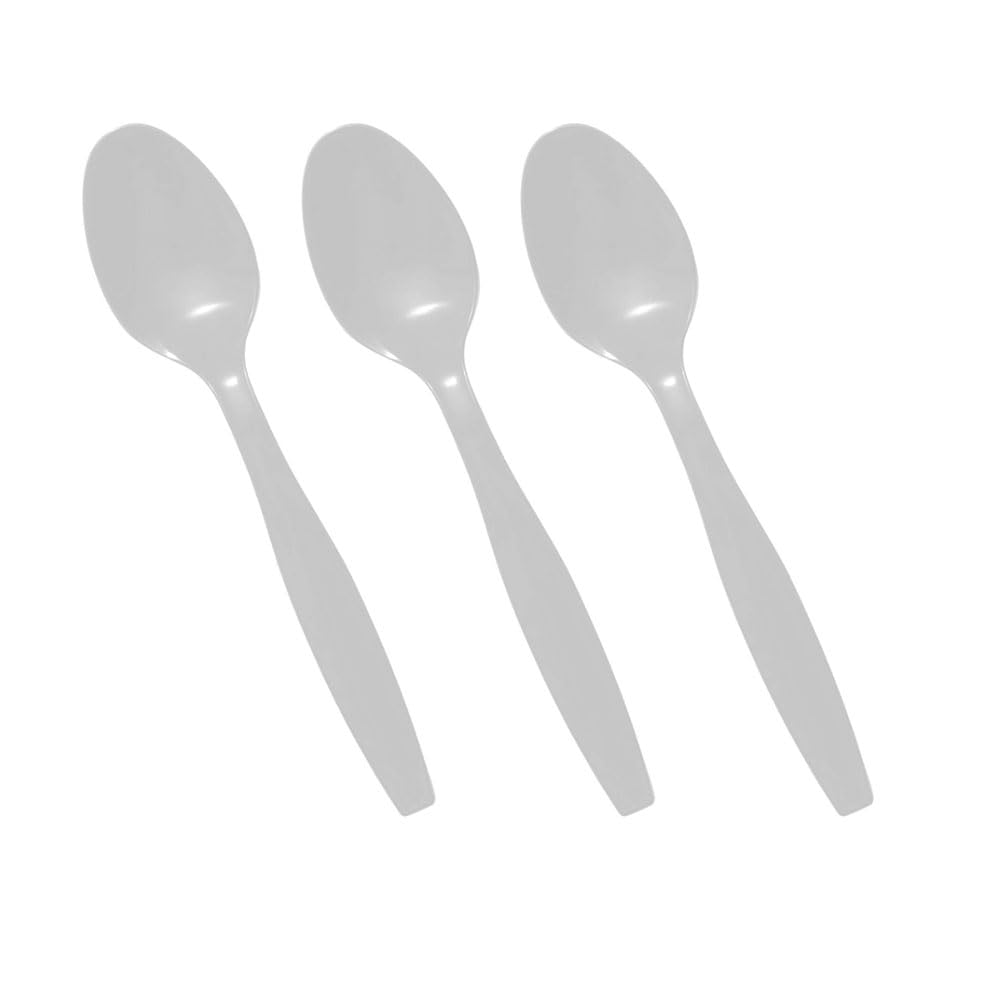 Venuscello® 50 x Plastic Cutlery Set - Spoon/Fork/Knife - Reusable & Washable, Heavy Duty Cutlery, Long Tablespoon - Ideal for Birthday, Parties, Camping & Catering