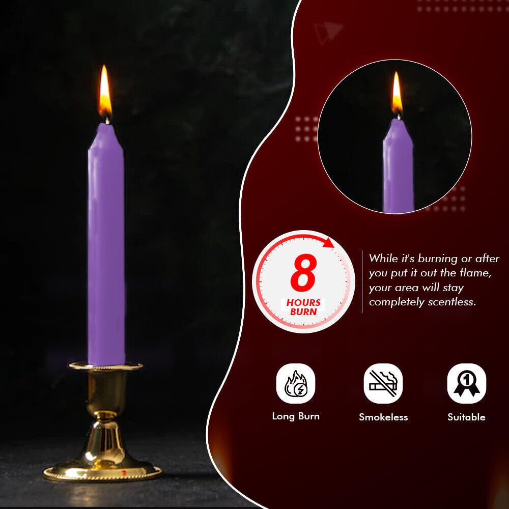 Venuscello® 25 x Tapered Dinner Candles Non Drip Unscented Long Burning, Smokeless Which is Made from Pure Paraffin Wax - Multicoloured - 190mm