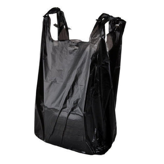 Venucello Black Horse Black Plastic Vest Carrier Bags 11 x 17 x 21 Inch 20 Mu Thickness for Grocery & Supermarkets