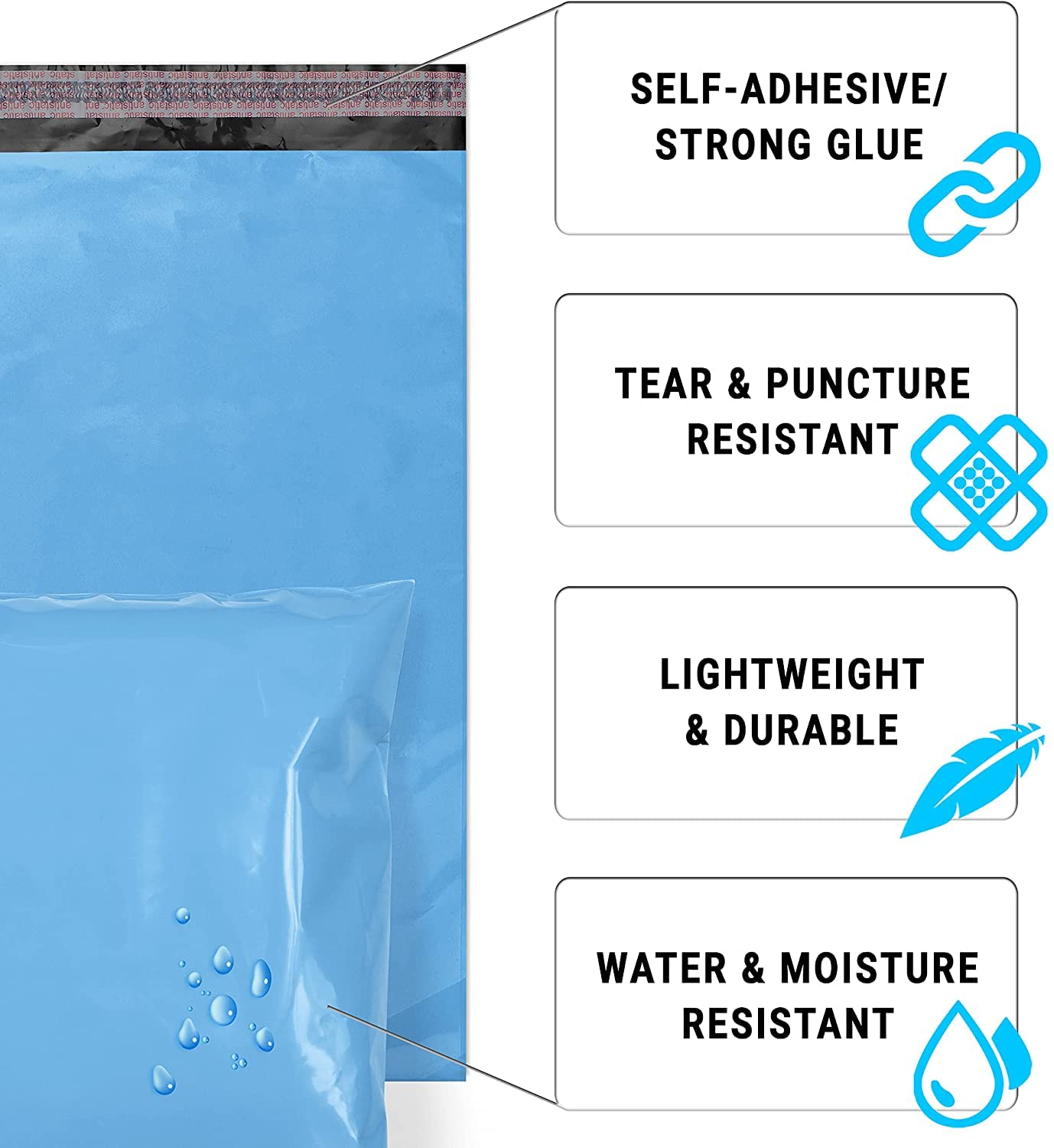 Venuscello® Mixed Blue Poly Mailers Shipping Mailing Bags – Tear Proof Self Sealing Postal Plastic Bags For shirts, Stationary and Office Supplies