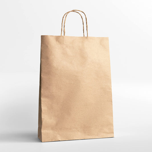 Venuscello® Kraft Paper Bag Twisted Handle - Twist Carrier - SOS Bag Sacks for Takeaway, Grocery, Shopping & Food Use - Brown