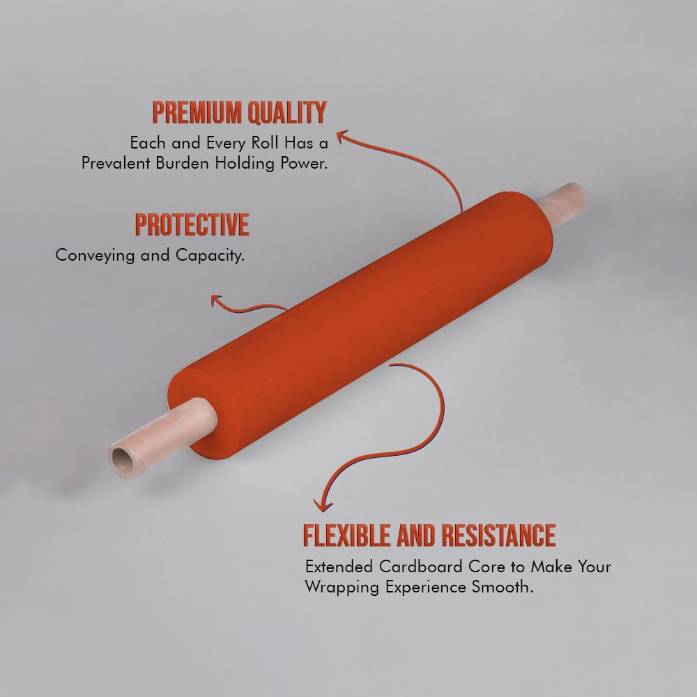 Venuscello 1 Roll x 400mm Pallet Wrap Orange Stretch Shrink Wrapping Roll | Extended Core 25mu Thick, 200m Cling Film | Water Proof & Tear Resistant for Secure Industrial Packaging