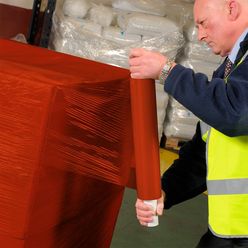 Venuscello 400mm Pallet Wrap Orange Stretch Shrink Wrapping Roll | Extended Core 25mu Thick, 200m Cling Film | Water Proof & Tear Resistant for Secure Industrial Packaging & House Moving