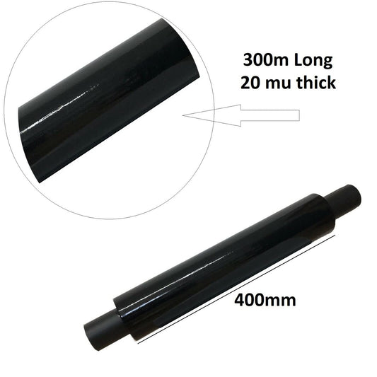 Venuscello® Pallet Stretch Shrink Cling Film Black Extended Core Wrap Rolls for Moving, Secure Packaging, Wrap Parcel for Secure Shipping - 400mm x 300m 20mu