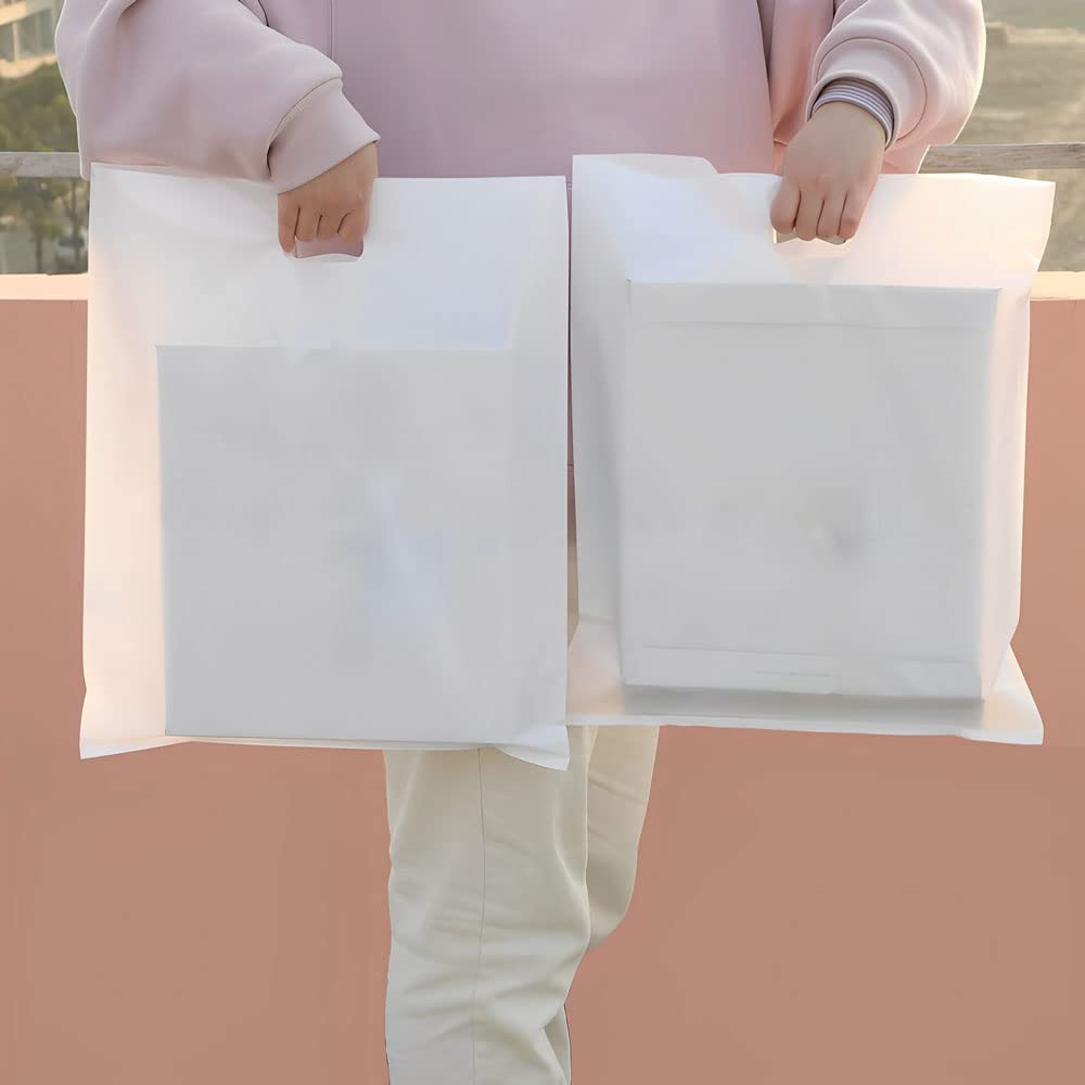 Venuscello® Plain White Patch Handle Carrier Bags Vegetables, Grocery & fruits 22" x 18" x 3" 18 Micron