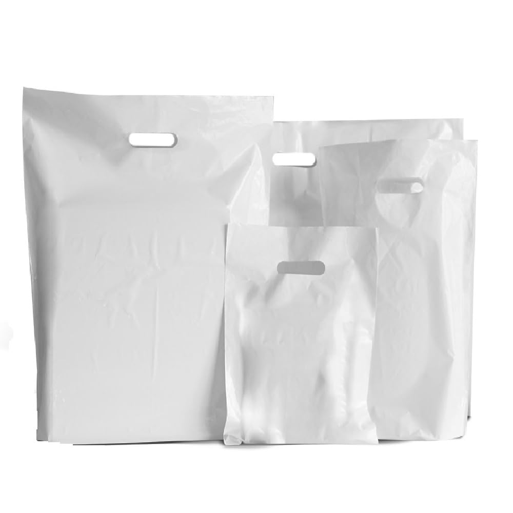 Venuscello® Plain White Patch Handle Carrier Bags Vegetables, Grocery & fruits 22" x 18" x 3" 18 Micron