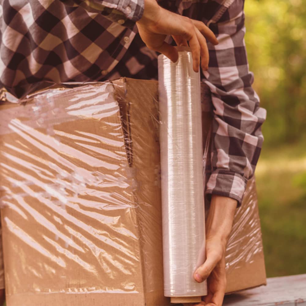 Venuscello Recyclable Sticky Pallet Shrink Wrapping Roll Extended 450mm x 300m 1.9Kg 13 Micron Thickness Cling Film