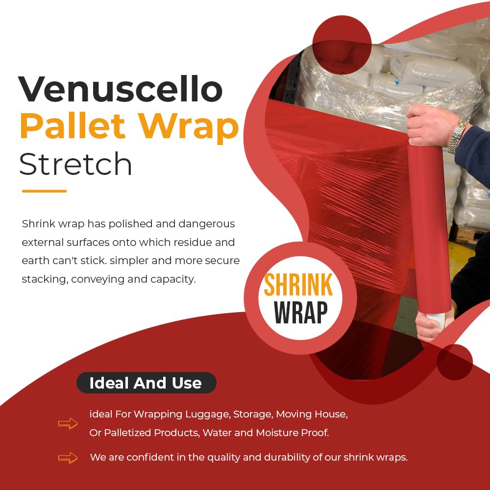 Venuscello® Pallet Stretch Wrapping Roll 400mm x 200m 20mu Extended Core Heavy Duty Shrink Wrap for Secure Packaging & Moving