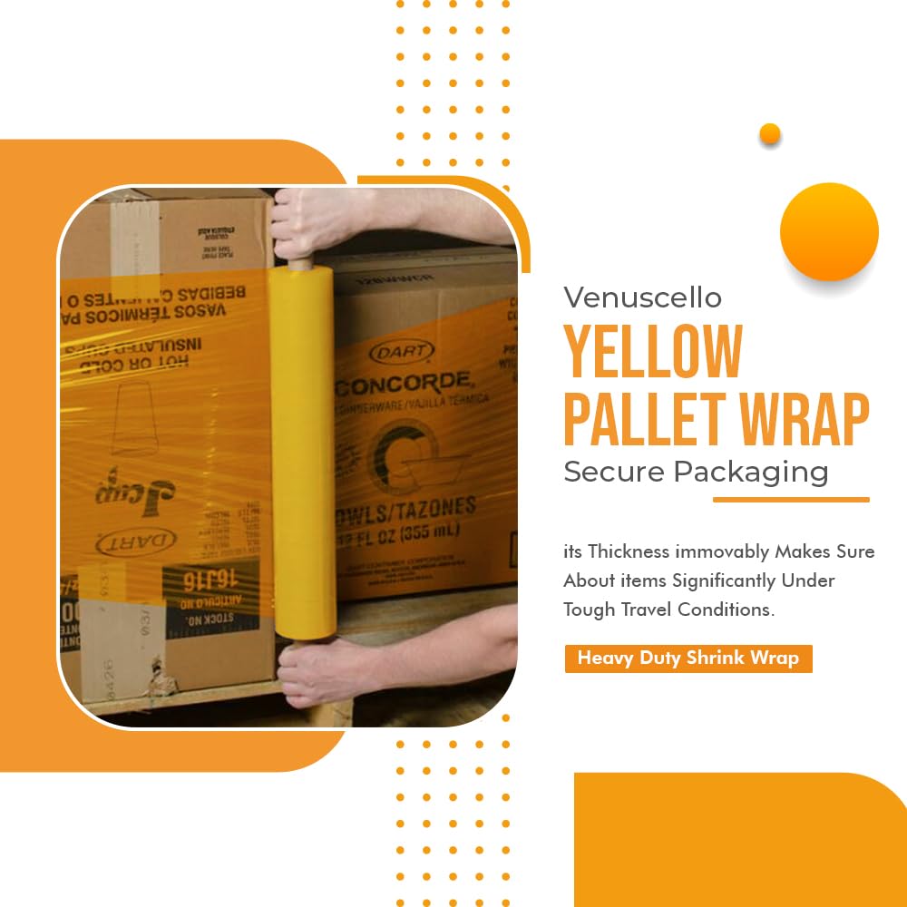 Venuscello® Pallet Stretch Wrapping Roll 400mm x 200m 20mu Extended Core Heavy Duty Shrink Wrap for Secure Packaging & Moving