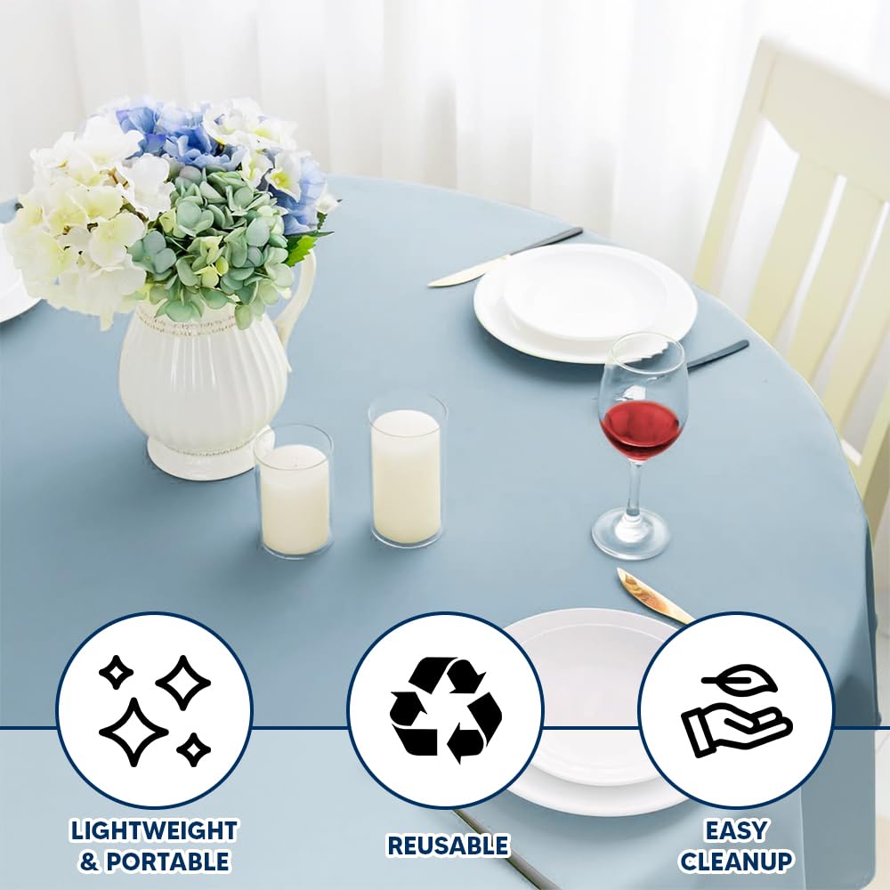 Venuscello Round Plastic Tablecloths Covers Reusable 84" (213cm) for Elegant & Durable Birthday & Events Table Decorations Home Use