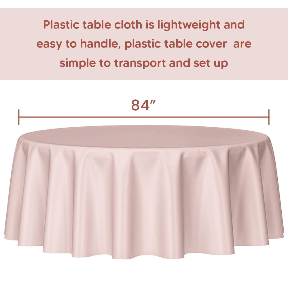 Venuscello Round Plastic Tablecloths Covers Reusable 84" (213cm) for Elegant & Durable Birthday & Events Table Decorations Home Use