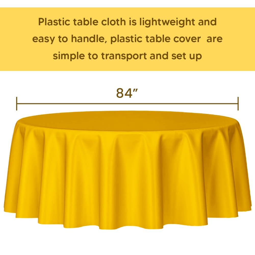 Venuscello Round Plastic Tablecloths Covers Reusable 84" (213cm) for Elegant & Durable Birthday & Events Table Decorations Home Use