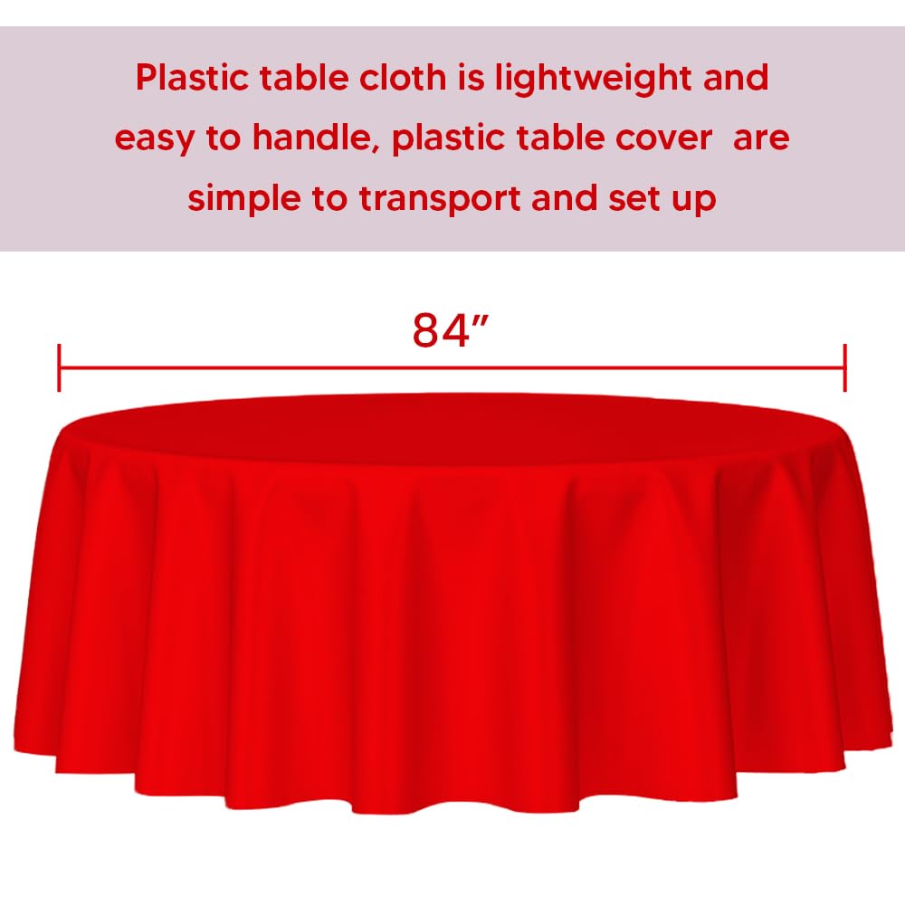 Venuscello Round Plastic Tablecloths Covers Reusable 84" (213cm) for Elegant & Durable Birthday & Events Table Decorations Home Use