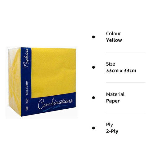 Combinations Napkins 2ply 100 Pieces for Parties/Events/Dinners/Home (Yellow)