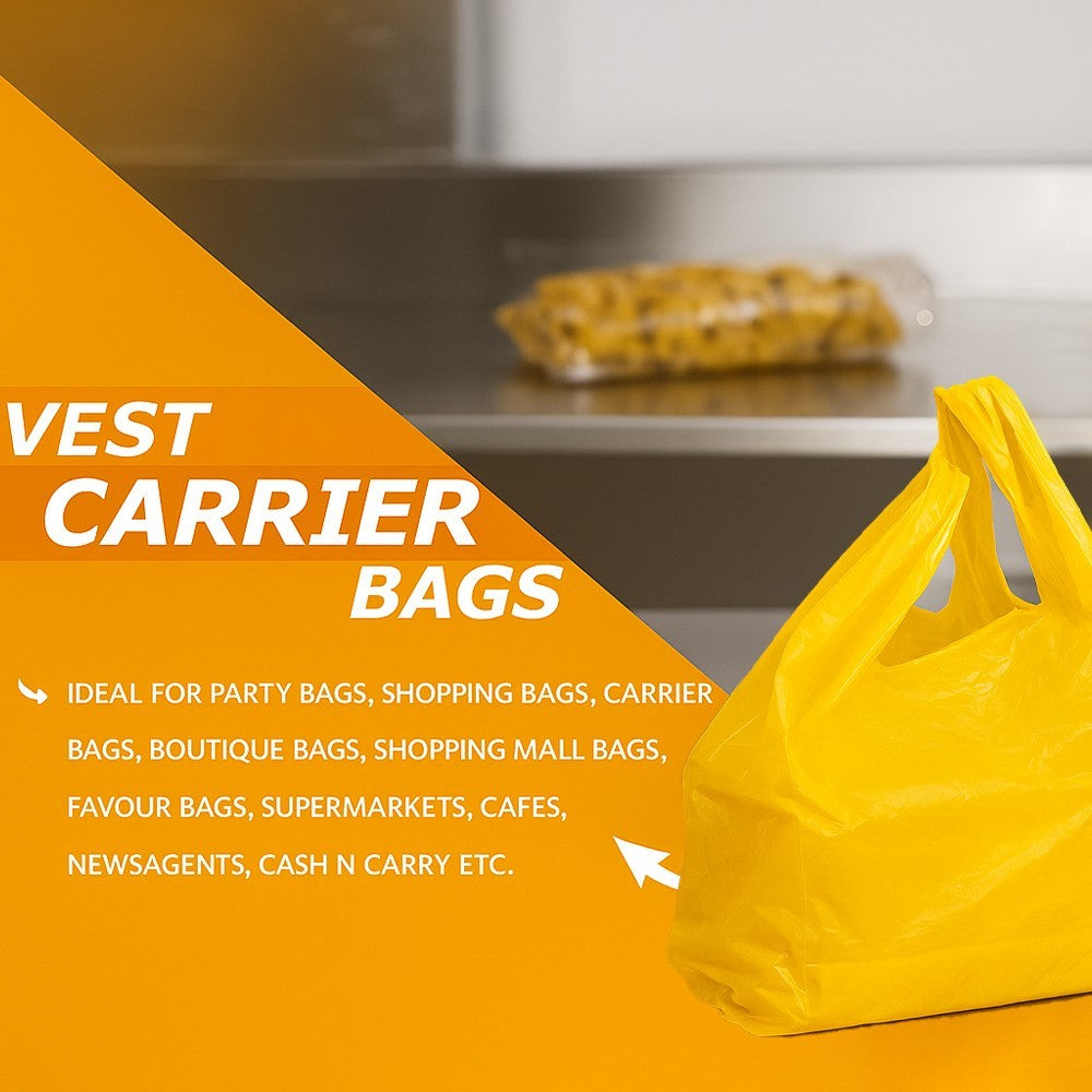 Vest Carrier Bags Reusable Supermarket Plastic Carry Bags 11" x 17" x 21"