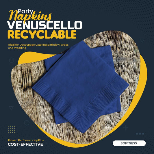 Venuscello Blue Serviettes/Napkins 40cm x 40cm Paper 3ply