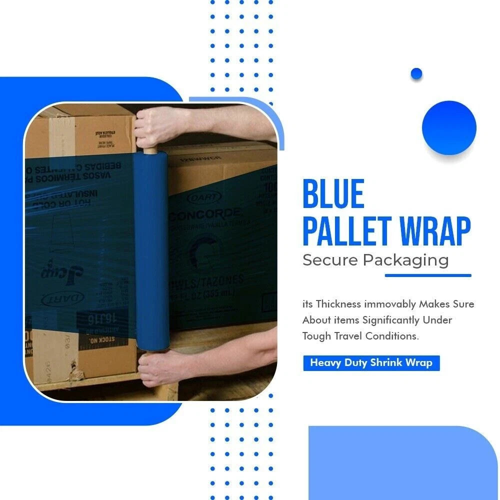 Pre Stretch Pallet Wrap Blue Extended Core Shrink Wrapping Film 400mm x 800m 9mu