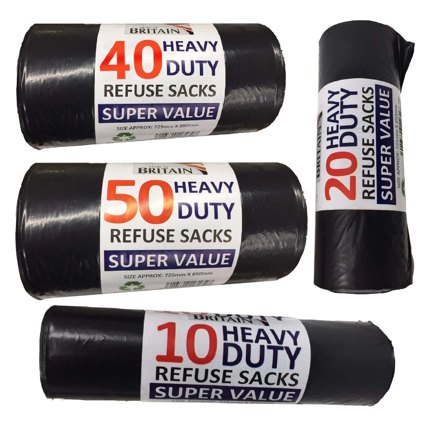 Bin Liner Bags Black Wastage Rubbish Refuse Sacks 14" x 32" x 30" 20mu 50ltr